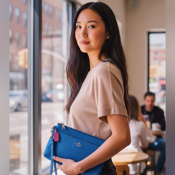 Coach Handbags - Coach Vibrant Blue Wristlet with Pink Accent new without tags